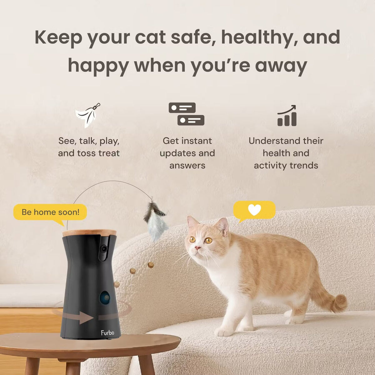 Furbo Cat Camera with Feather Toy in Living Room